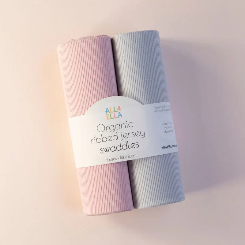 All4Ella Ribbed Jersey Swaddles 2 Pack - Pink & Grey - Image 2