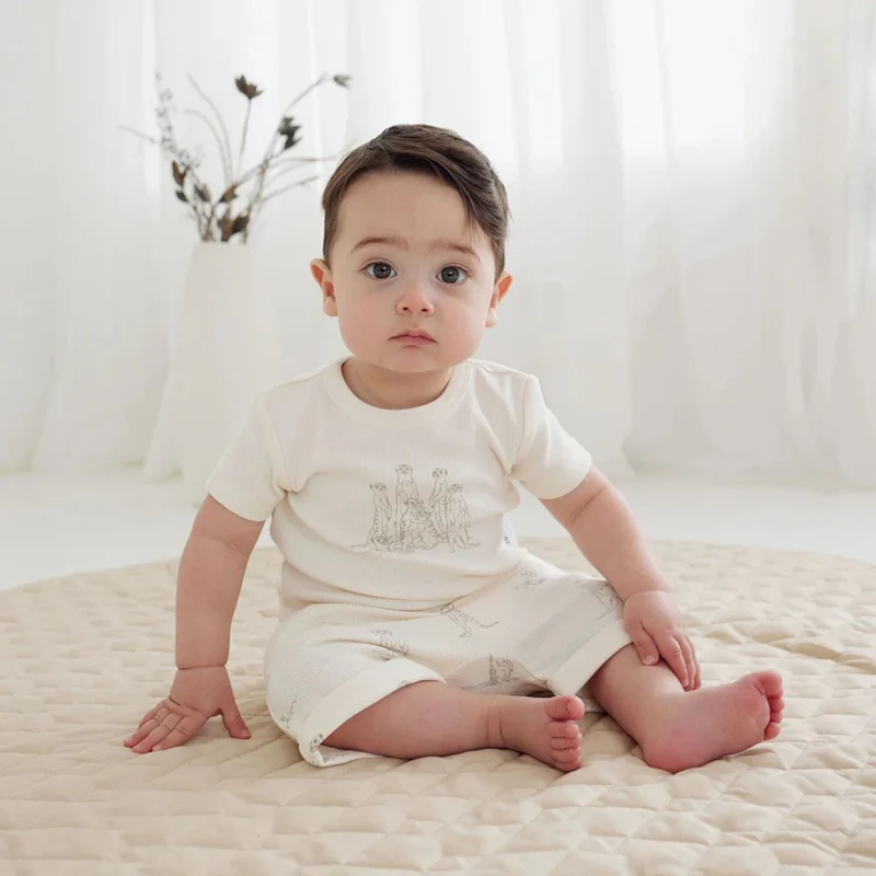 Aster & Oak Meerkat Print Rib Tee - Natural - Image 2