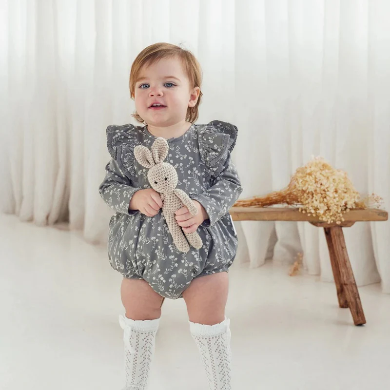 Aster & Oak Mia Floral Bubble Romper - Dark Sage - Image 3