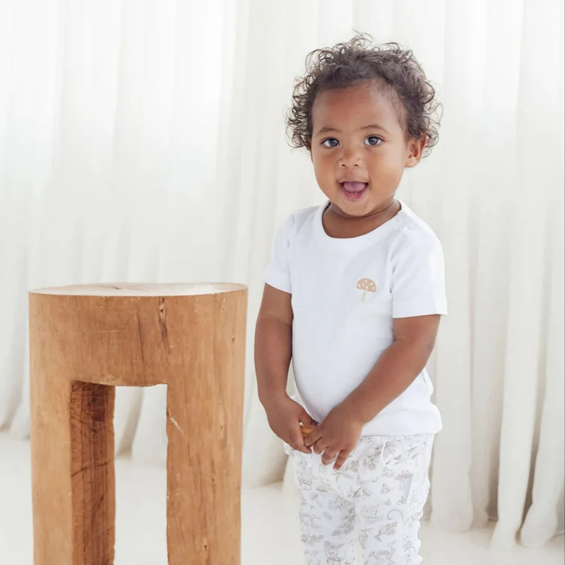 Aster & Oak Mushroom Embroidered Tee - White - Image 3