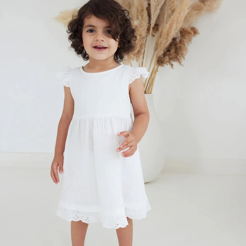 Aster & Oak White Muslin Flutter Dress - Image 3