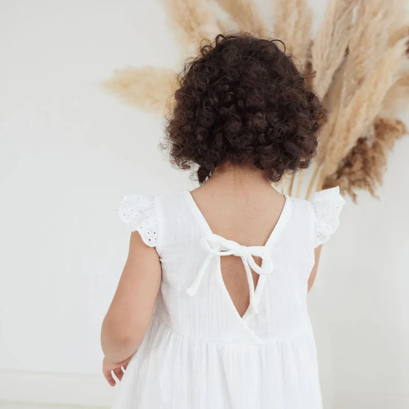 Aster & Oak White Muslin Flutter Dress - Image 4
