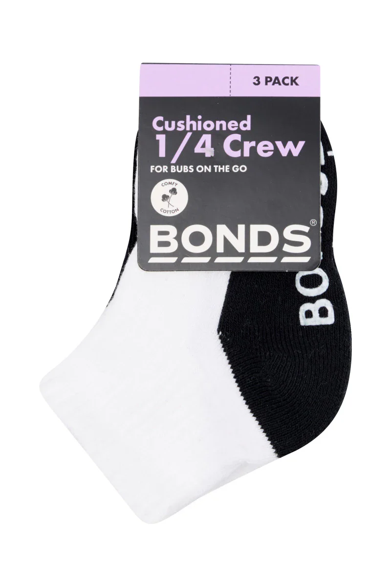 Bonds Baby Cushioned Quarter Crew 3 Pack - Black/Grey/Black - Image 3