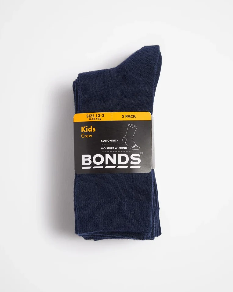 Bonds Kids Crew Socks 5 Pack - Navy - Image 2
