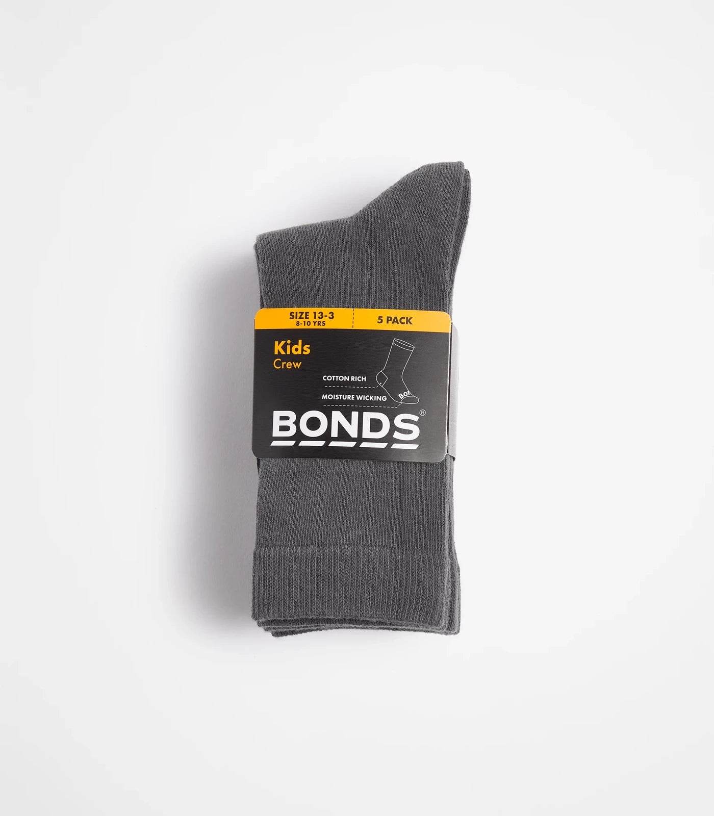 Bonds Kids Crew Socks 5 Pack - Grey - Image 3