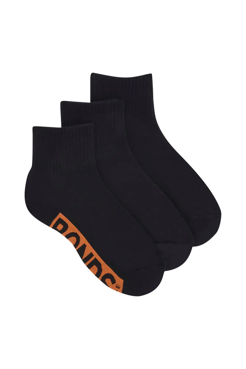 Bonds Kids Logo Cushioned Quarter Crew Socks 3 Pack - Black With Blue/Khaki/Orange - Image 2