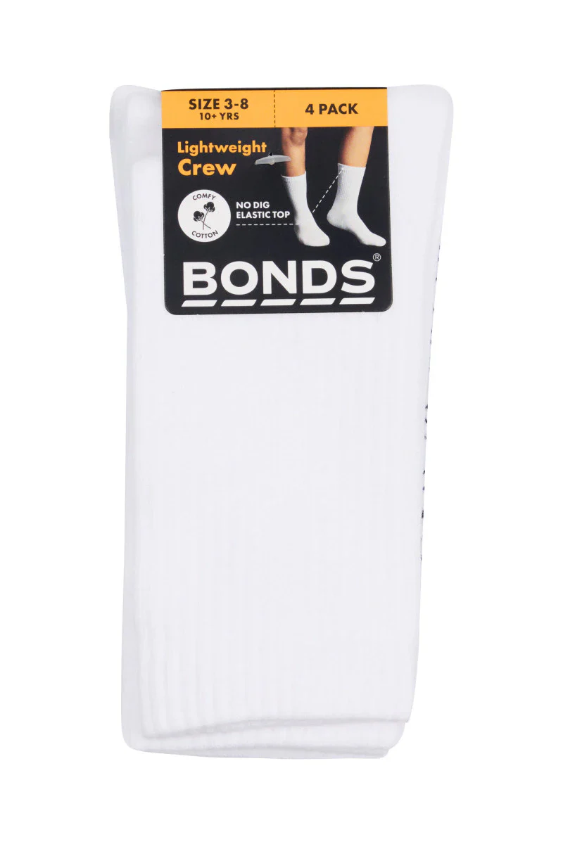 Bonds Kids Logo Light Crew 4 Pack - White - Image 3