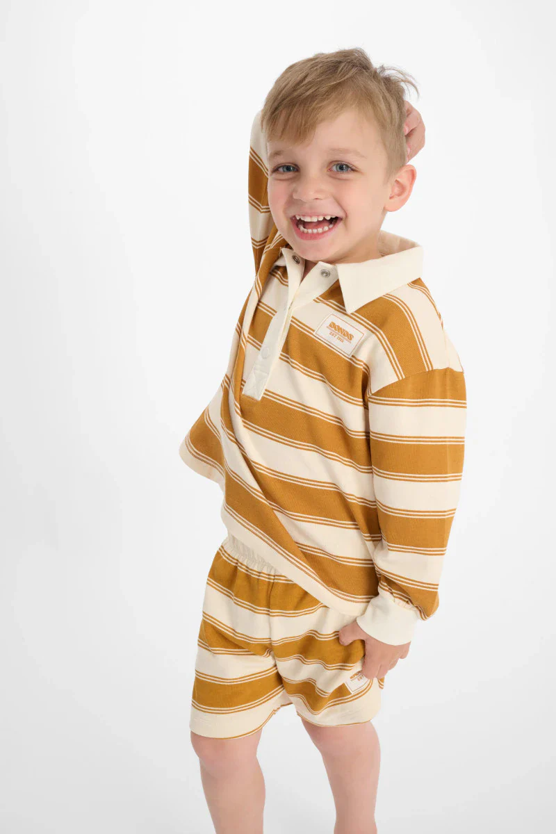 Bonds Kids Rugby Shorts - Rugby Stripe Gold Rush Levitating - Image 3