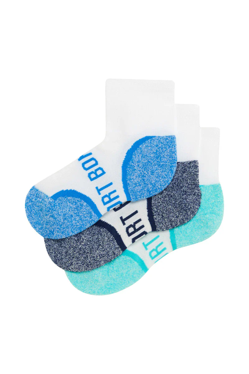 Bonds Kids Ultimate Comfort Quarter Crew Socks 3 Pack - Blue/Navy/Aqua - Image 3