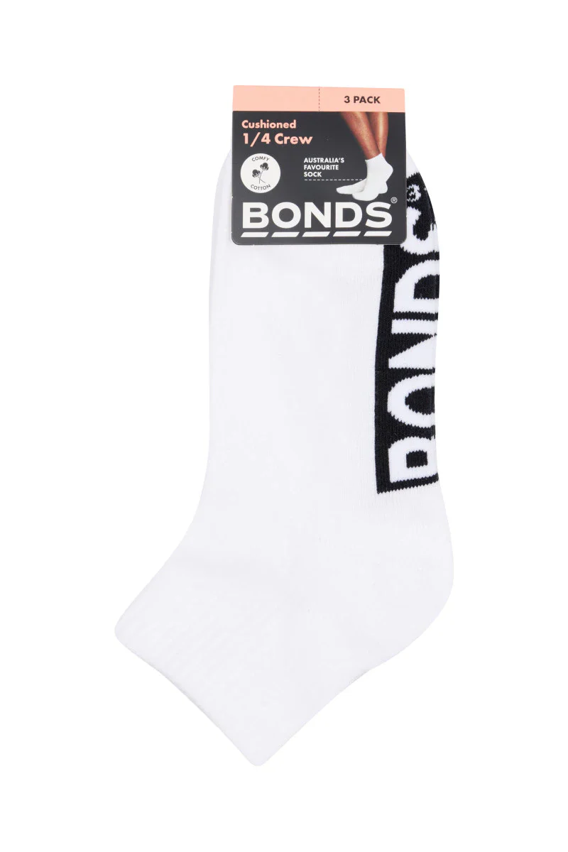 Bonds Womens Logo Cushioned Quarter Crew 3 Pack - White - Image 3