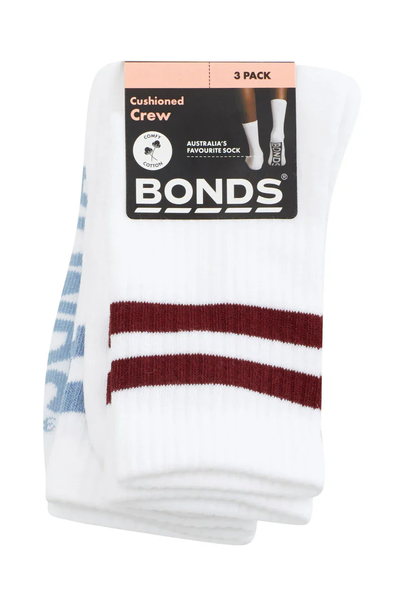 Bonds Womens Logo Cushioned Stripe Crew Socks 3 Pack - White Pop - Image 3