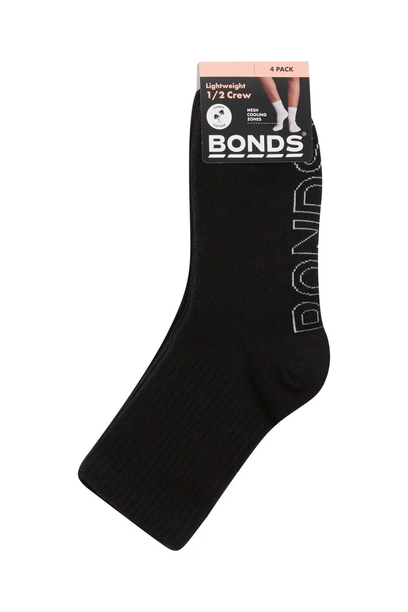 Bonds Womens Logo Light 1/2 Crew 4 Pack - Black - Image 3