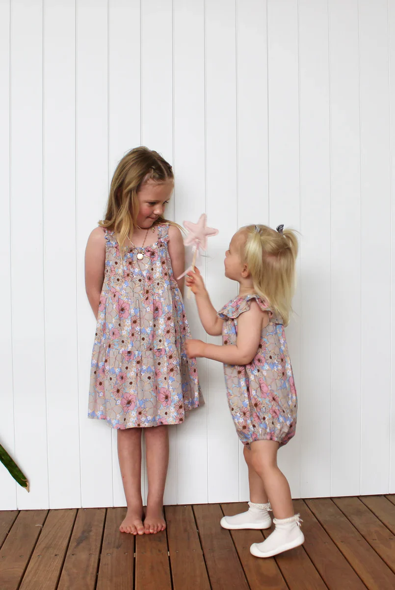 Dukes The Brand Lenny Tiered Ruffle Dress - Pink Blue Floral Print - Image 3