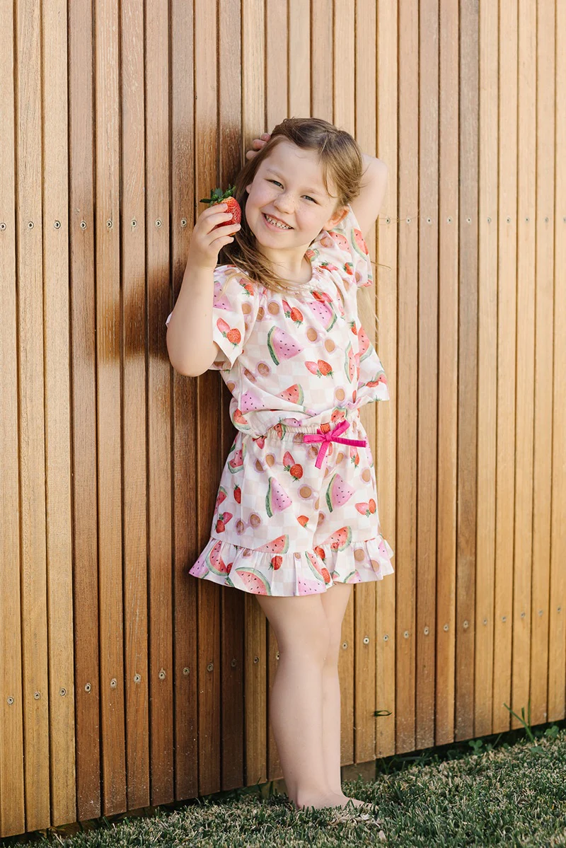 Dukes The Brand Macy Crop Top - Pink Fruit Print - Image 4
