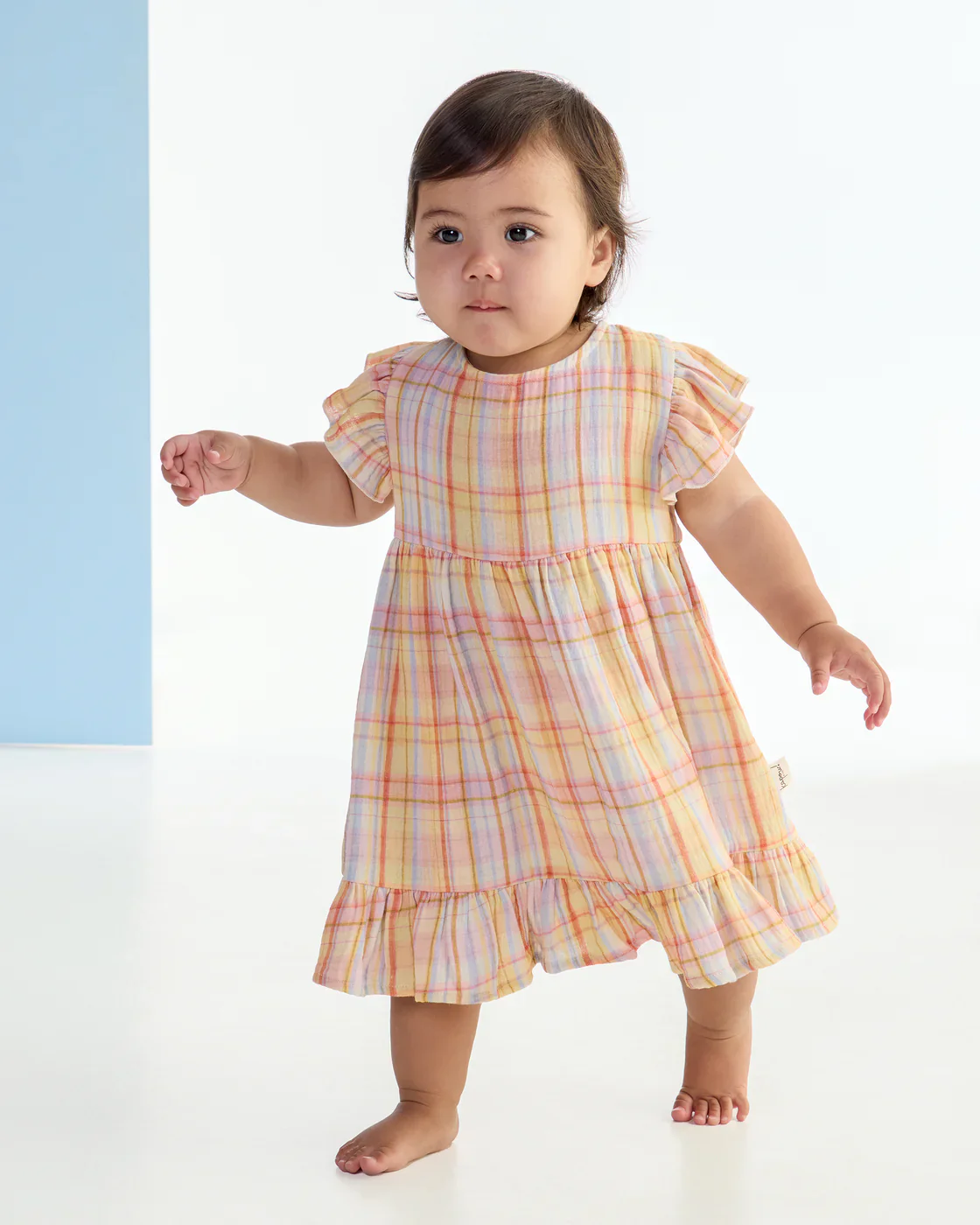 Kapow Kids Girls Rainbow Plaid Trapeze Dress - Image 2