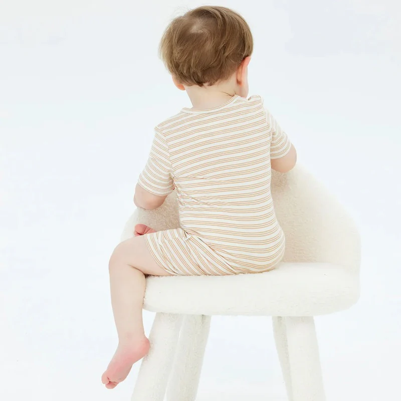 Kynd Baby Day or Night Onesie Short Sleeve - Neutral Stripe - Image 3