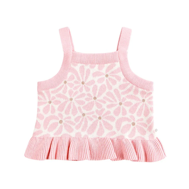 Kynd Baby Organic Jacquard Knit Frill Top - Hibiscus