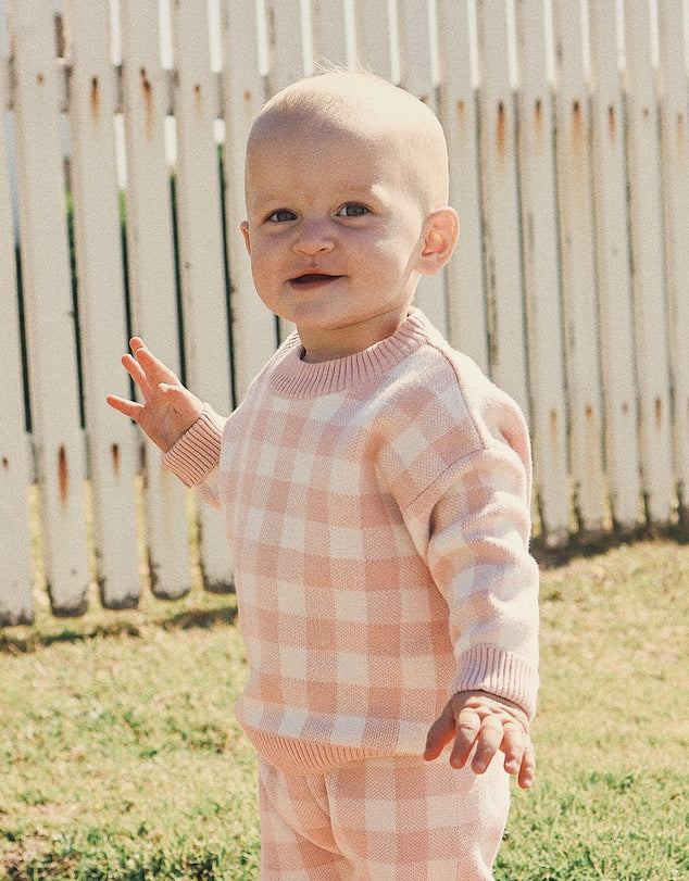 Kynd Baby Organic Jacquard Knit Jumper - Pearl Gingham - Image 2