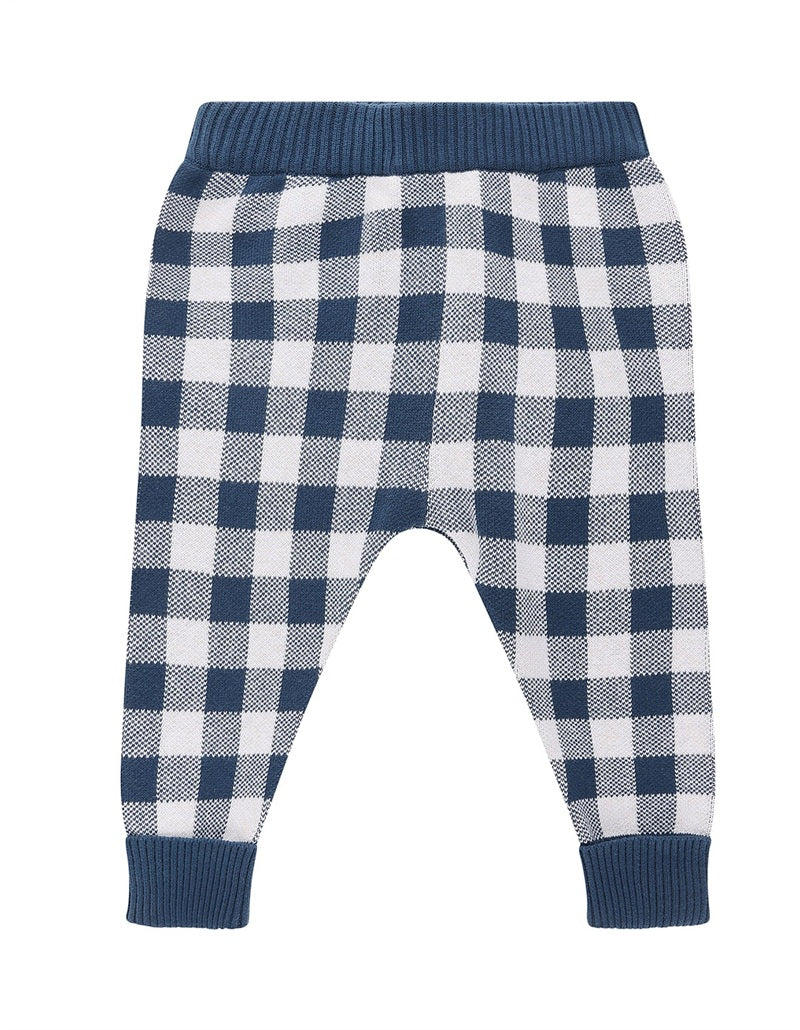 Kynd Baby Organic Jacquard Knit Pant - Navy Gingham