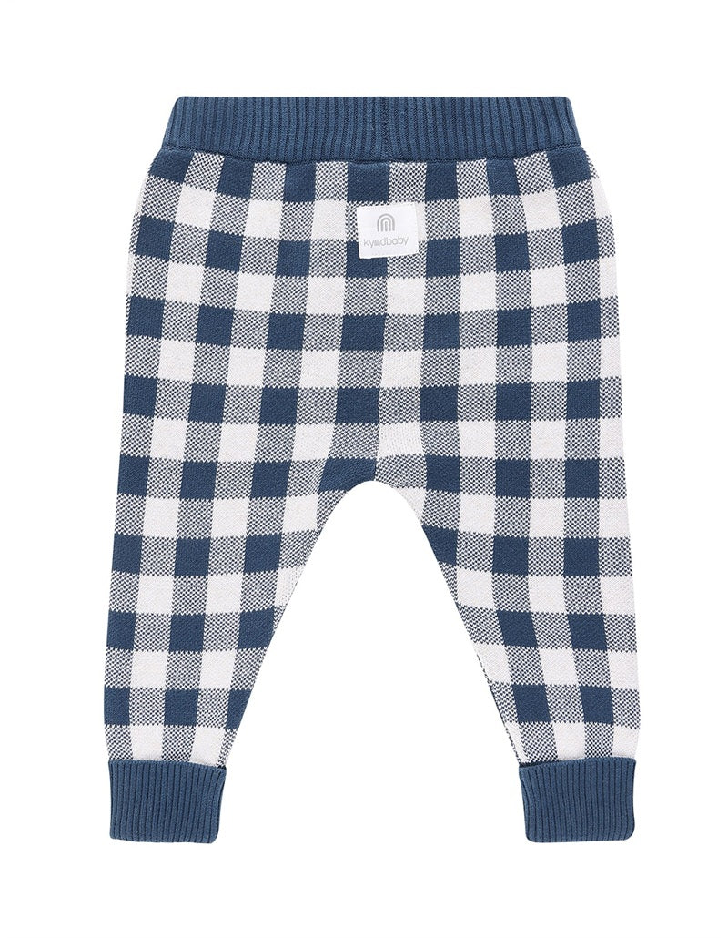 Kynd Baby Organic Jacquard Knit Pant - Navy Gingham - Image 2