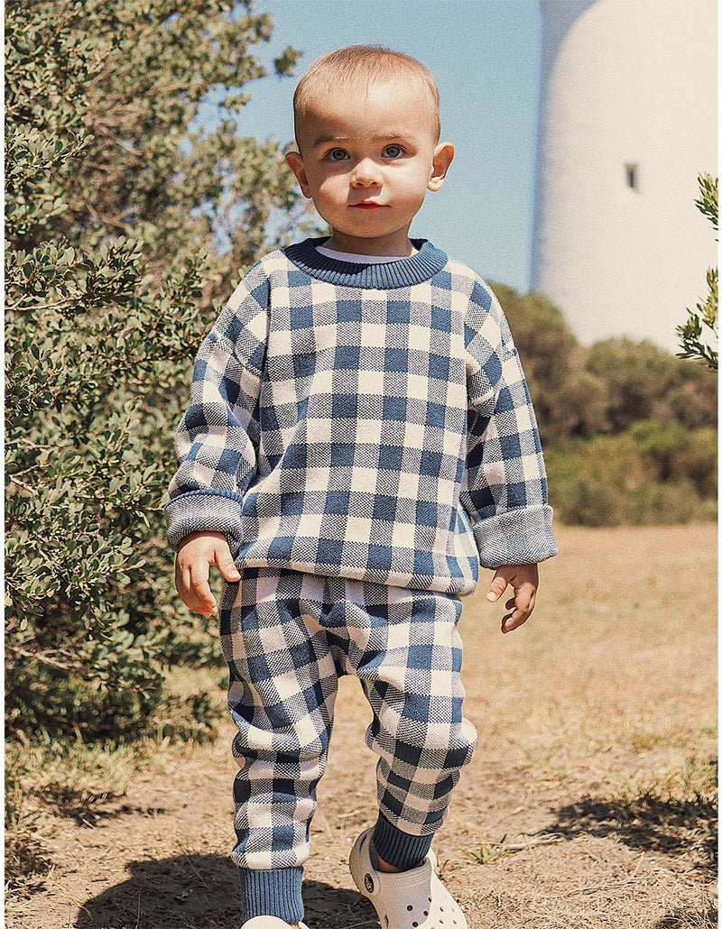 Kynd Baby Organic Jacquard Knit Pant - Navy Gingham - Image 3