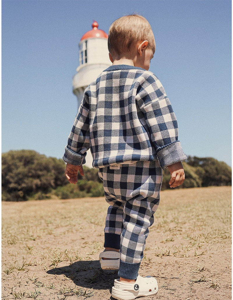 Kynd Baby Organic Jacquard Knit Pant - Navy Gingham - Image 4