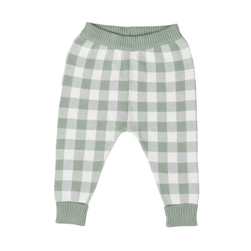 Kynd Baby Organic Jacquard Knit Pant - Sage Gingham