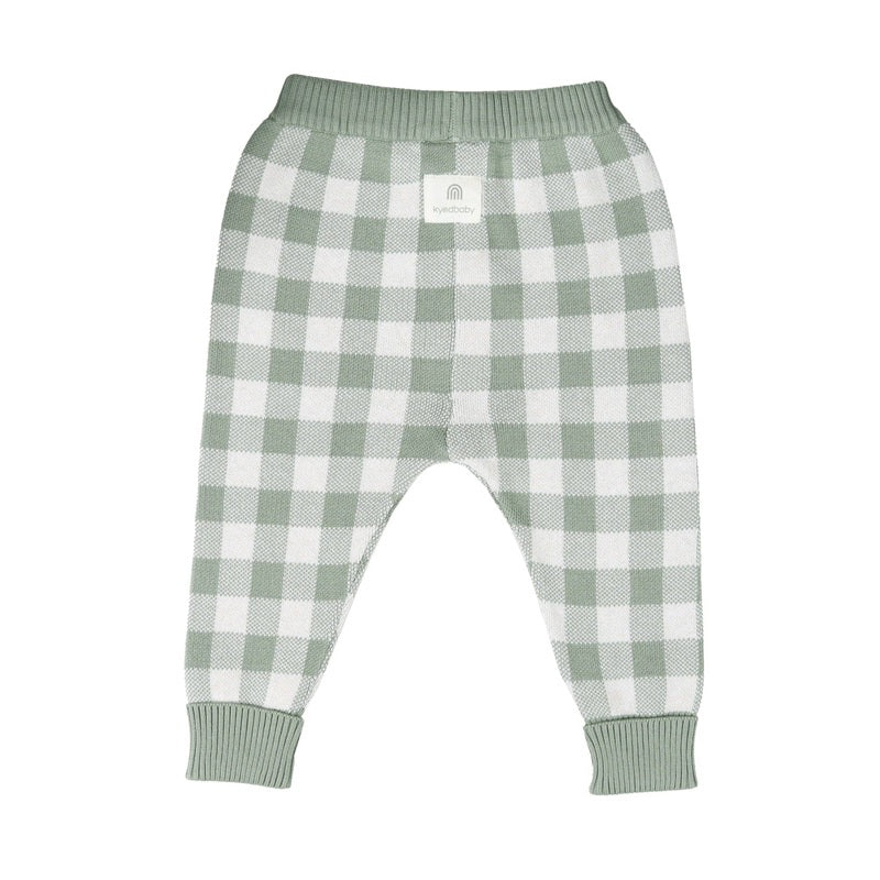 Kynd Baby Organic Jacquard Knit Pant - Sage Gingham - Image 2