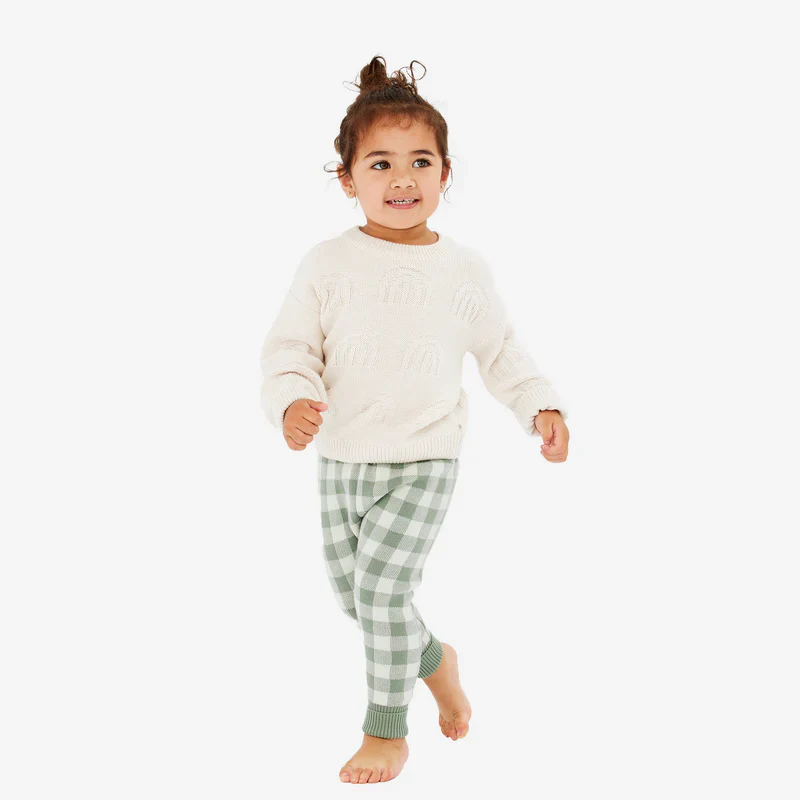 Kynd Baby Organic Jacquard Knit Pant - Sage Gingham - Image 3