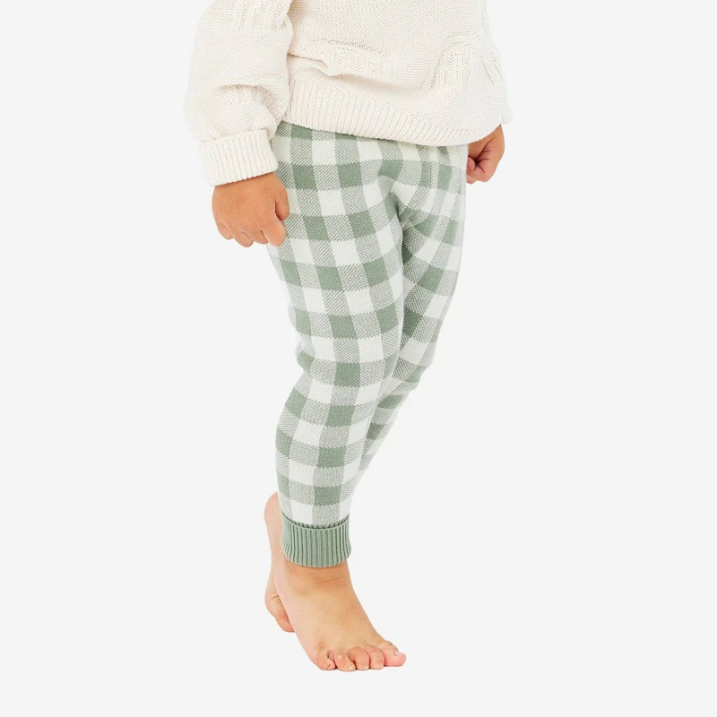 Kynd Baby Organic Jacquard Knit Pant - Sage Gingham - Image 4