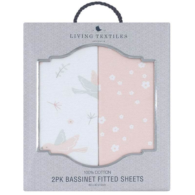Living Textiles 2 Pack Jersey Bassinet Fitted Sheets - Ava/Blush Floral - Image 2