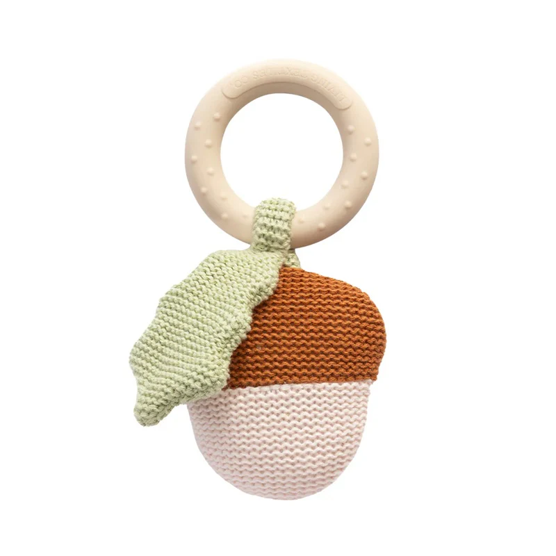 Living Textiles Acorn Teething Ring Rattle