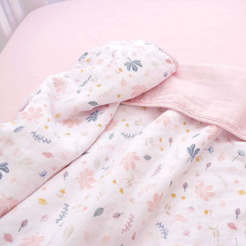 Living Textiles Organic Muslin 2 Pack Bassinet Fitted Sheets - Botanical/Blush - Image 2
