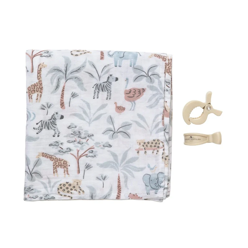 Living Textiles Organic Muslin Swaddle & Peg Set - Wild Safari