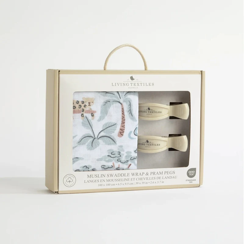 Living Textiles Organic Muslin Swaddle & Peg Set - Wild Safari - Image 2