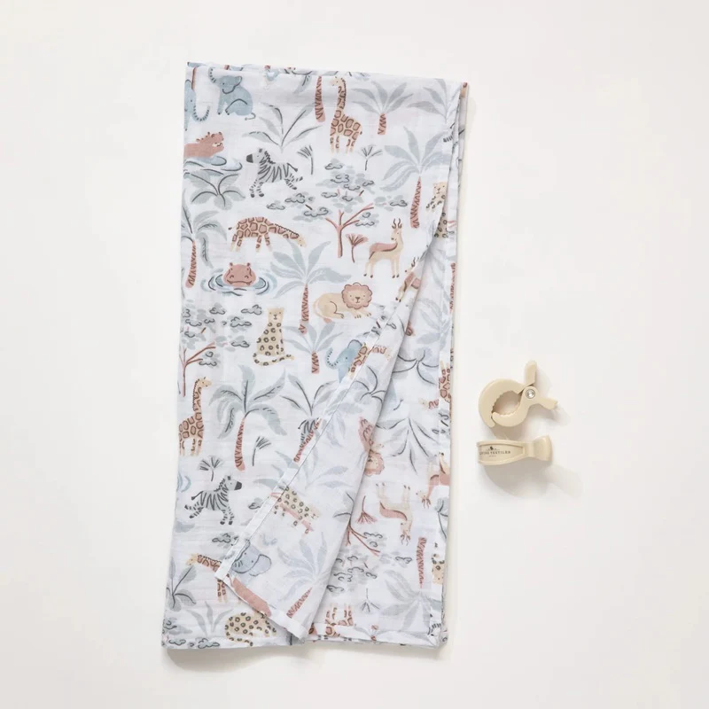 Living Textiles Organic Muslin Swaddle & Peg Set - Wild Safari - Image 3
