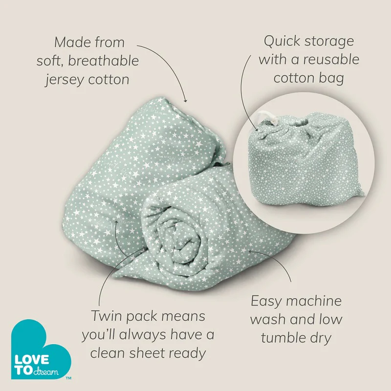 Love To Dream Fitted Bassinet/Basket Sheet Twin Pack - Pink - Image 4