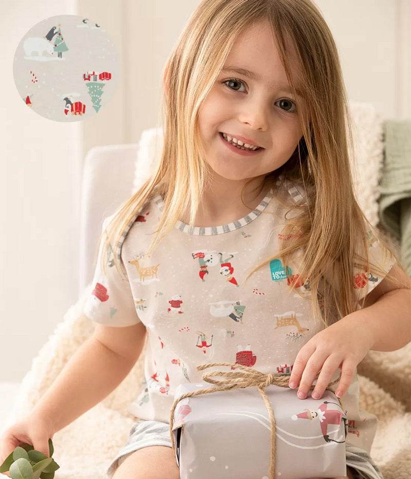 Love To Dream Kids Pyjama Set Short Sleeve 1.0 TOG - Snow Party Beige - Image 4