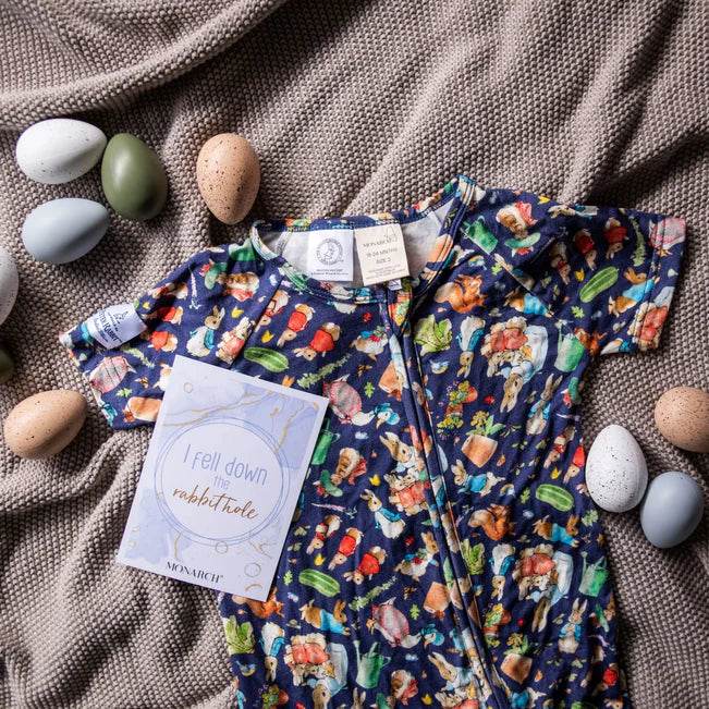 Monarch Bamboo Short Romper Bootysuit - Peter Rabbit Classic - Image 2