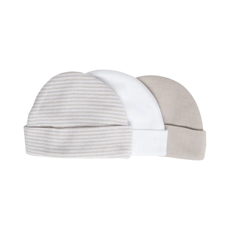 Playette 3 Pack Preemie Caps Grey/White