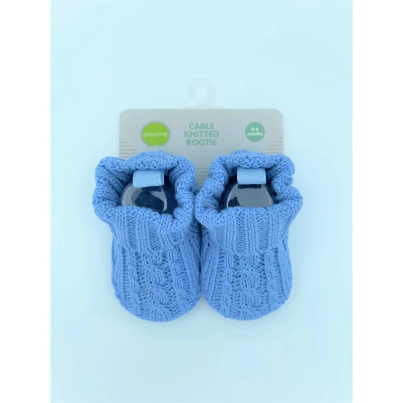 Playette Cable Knitted Booties 0-6 months - Denim
