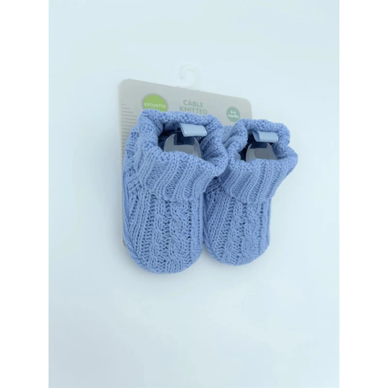 Playette Cable Knitted Booties 0-6 months - Denim - Image 2