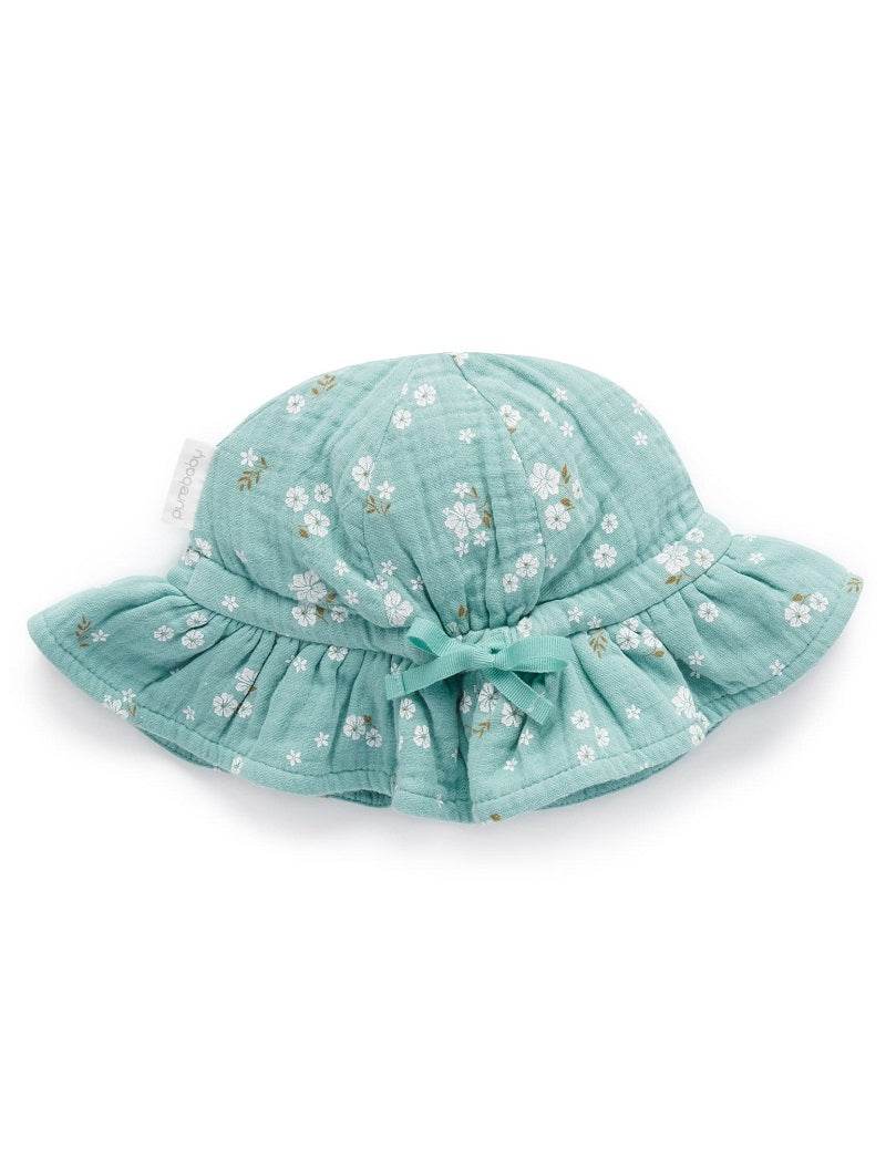 Purebaby Frangipani Sunhat - Frangipani Print - Image 3