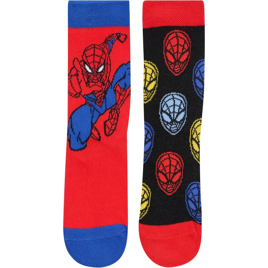 Rio Spider-Man Kids Crew Socks 2 Pack - Black / Red