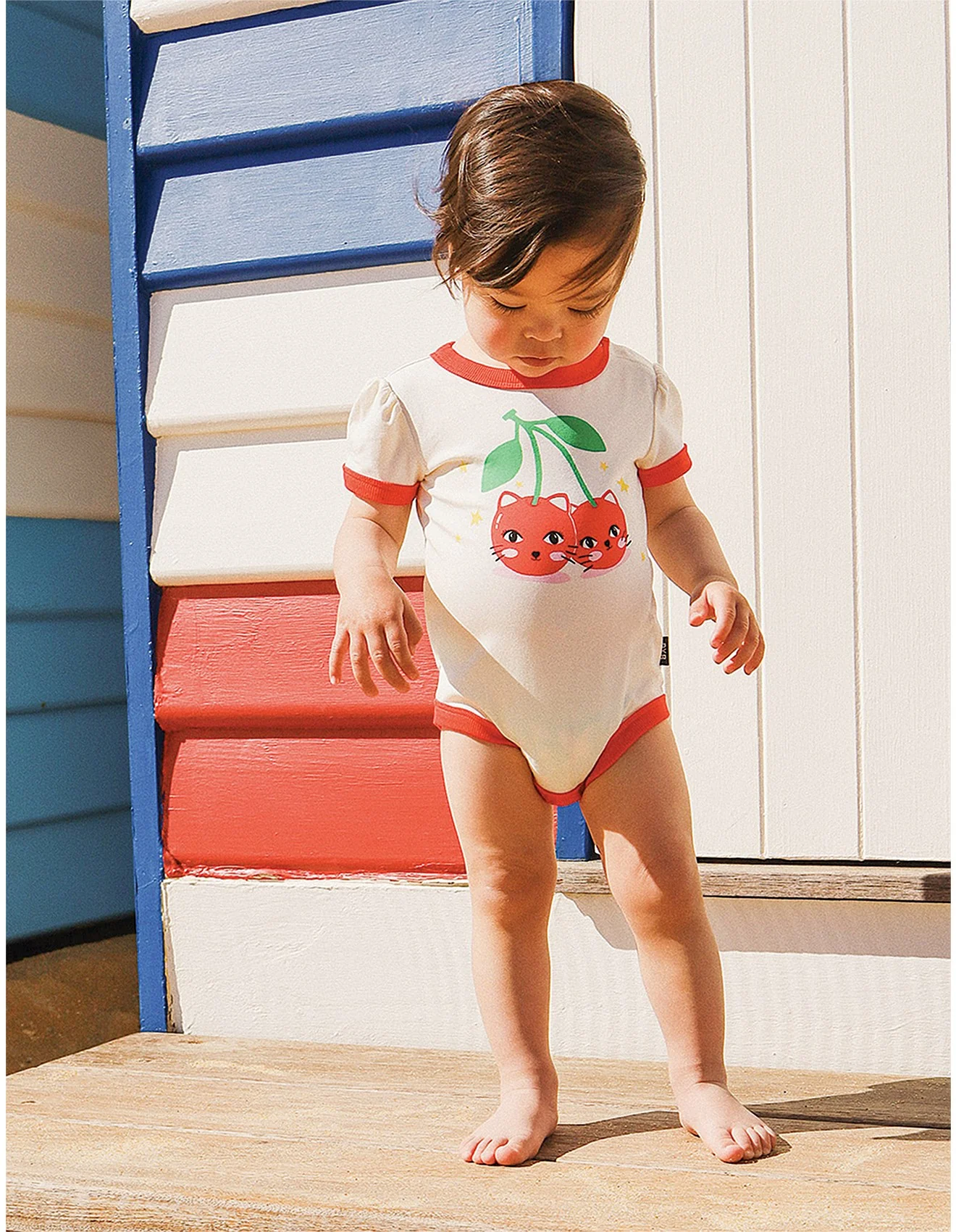 Rock Your Baby Cherry Cat Ruby Ringer Bodysuit - Cream - Image 3