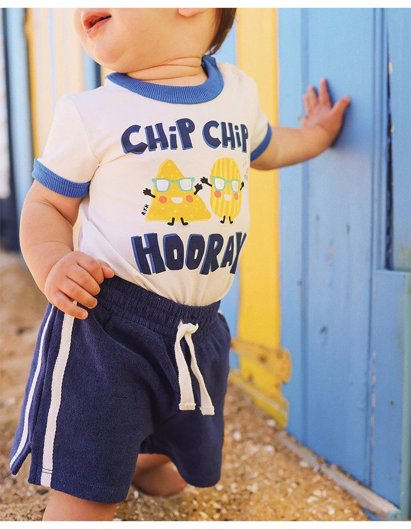 Rock Your Baby Chip Chip Hooray Ringer Bodysuit - Cream/Blue - Image 5