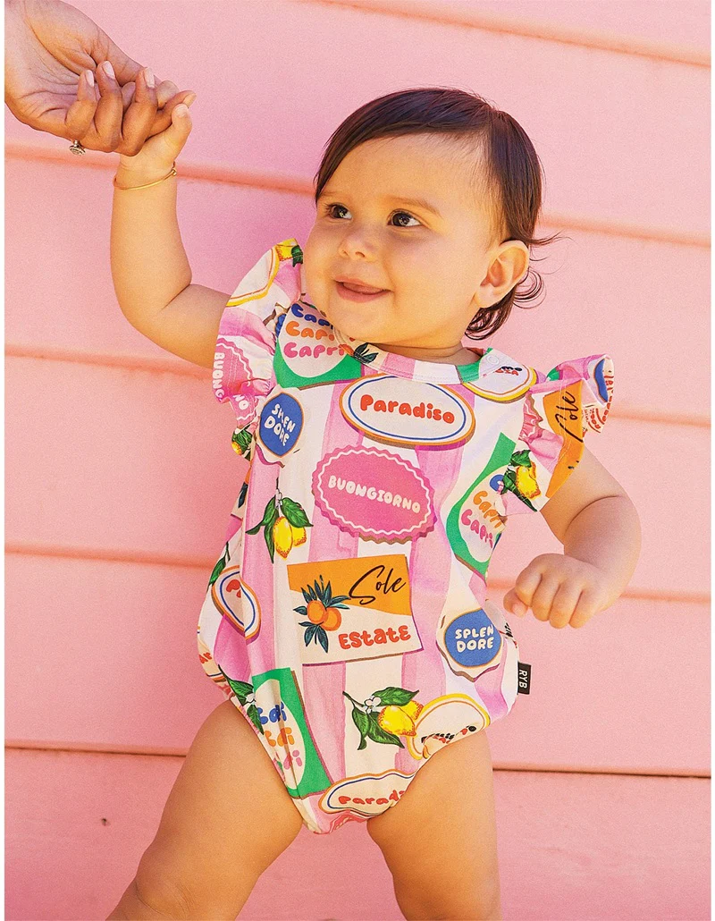 Rock Your Baby Paradiso Bubble Bodysuit - Pink Stripe - Image 6