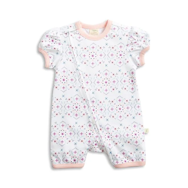 Tiny Twig Puff Sleeve Zipsuit - Mandala Pink Rib